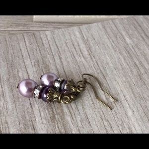 Mauve Swarovski bead dangle earrings